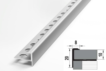 ПУ 13.2700.01л Профиль для ступеней 8х20 мм, алюминий анодированный, цвет серебро, длина 2700 мм